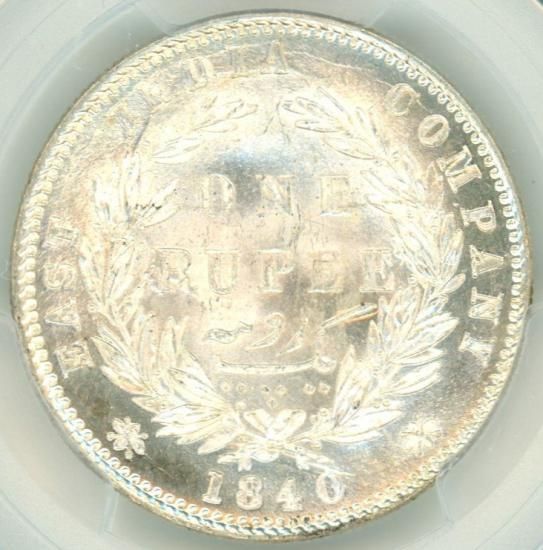 英領インド ルピー銀貨 小型 ヴィクトリア女王 1840年 MS64/未 英領インド ルピー銀貨 小型 ヴィクトリア女王 1840年 MS64/未