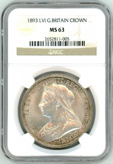 イギリスクラウン銀貨 ヴィクトリア・オールド 1893年 MS63/未 イギリスクラウン銀貨 ヴィクトリア・オールド 1893年 MS63/未