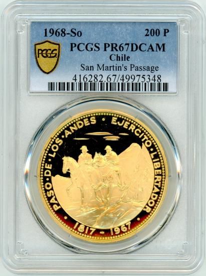 【海外 正規品】 送料込 PR67DCAM/プルーフディープカメオ 1968年 共和制独立150年記念 チリ200ペソ大型金貨 - ネットショップ ワタナベコイン コレクション