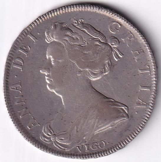 イギリス1/2クラウン銀貨 VIGO アン女王 1703年 美品 送料込 イギリス1/2クラウン銀貨 VIGO アン女王 1703年 美品 送料込