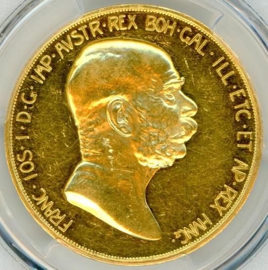 雲上の女神 オーストリア100コロナ金貨 1908年 MS61/未使用－ 送料込