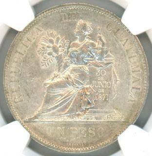 グアテマラ1ペソ銀貨 女神座像 1897年 AU58/極美品 送料込
