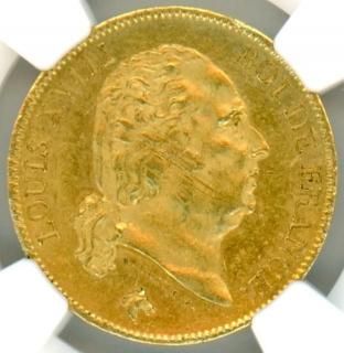 【希少♪】 フランス ルイ18世 20フラン 金貨 1824年 フランス 1820年銘Q 20フラン金貨 ルイ18世 NGC AU58