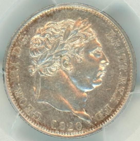 イギリスシリング銀貨 ジョージ3世 1820年 MS62/未使用－ 送料込