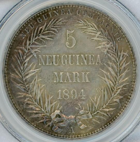 極楽鳥 ドイツ領ニューギニア5マルク銀貨 1894年A XF45/美品＋ 送料込