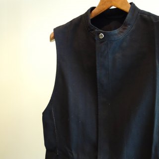 incarnation denim 11oz cotton100%stand collar btn/f sleeveless shirt unline(11483-2142)BLK
