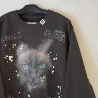 Maison MIHARA YASUHIRO EMBELLISHDISTRESS CAT PULLOVER(J15PO723)BLK