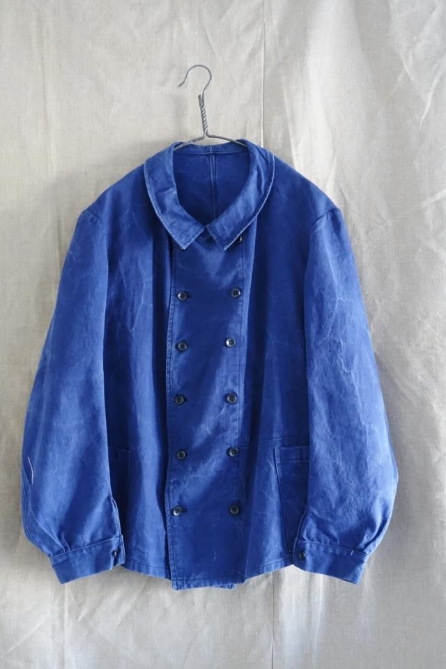 Special ~40's French Blue Cotton Double Breasted Jacket - jam-clothing