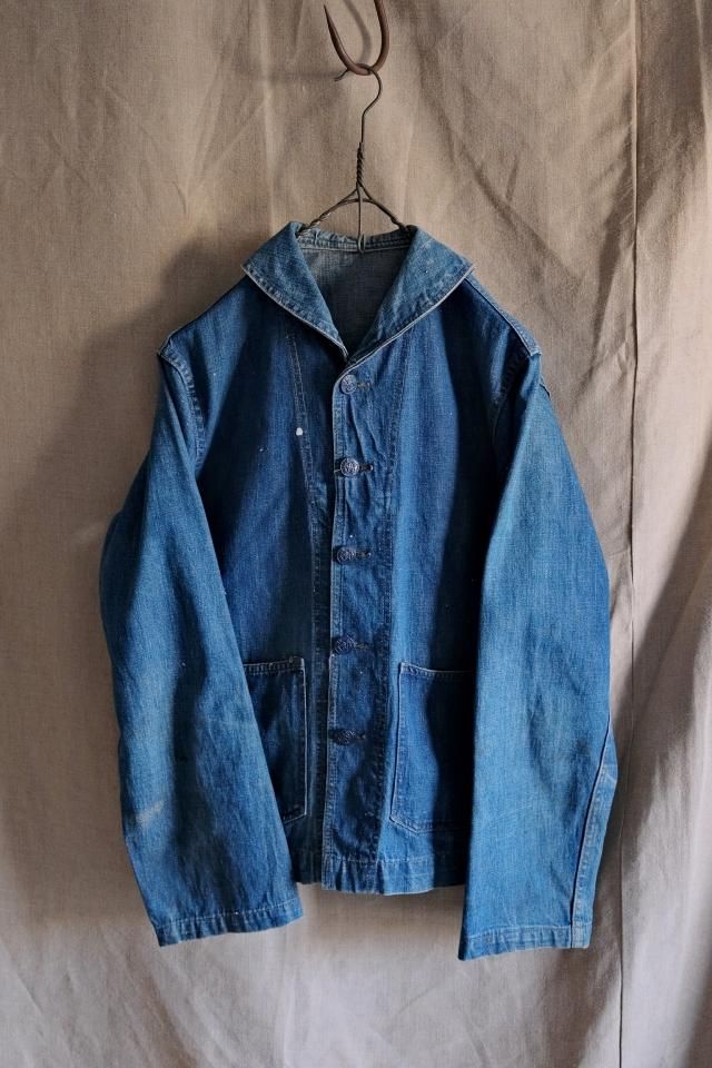 40s US Navy Denim Shawl Collar Jacket - jam-clothing