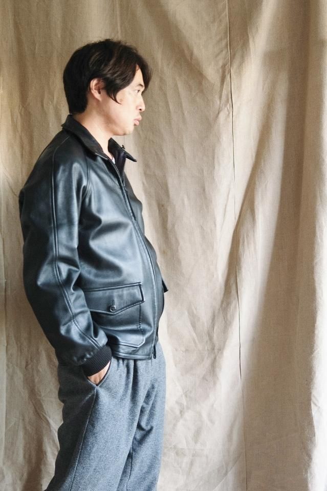New Grenfell Golfer Leather Reversible Jacket Black × Navy Size L
