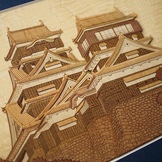 木はり絵アート「熊本城」 （額縁入り完成品）- 木製切り絵アート・木はり絵手づくりキット　きのわ　オンラインショップ