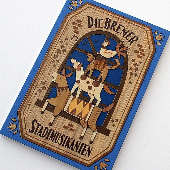 木はり絵アート「ブレーメンの音楽隊」（額縁入り完成品） - 木製切り