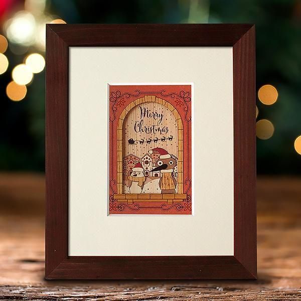 激安通販 クリスマス限定商品】木はり絵アート「クリスマスバード」（額縁 切り絵