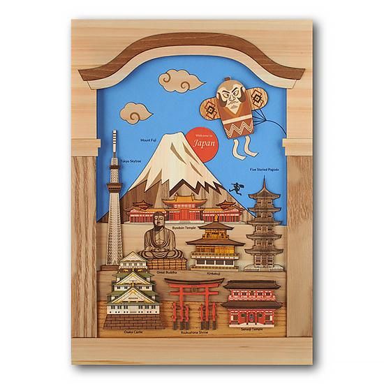 爆買い！ 木はり絵キット「日本」＆天然杉の額縁 セット 木製切り絵 - 絵画
