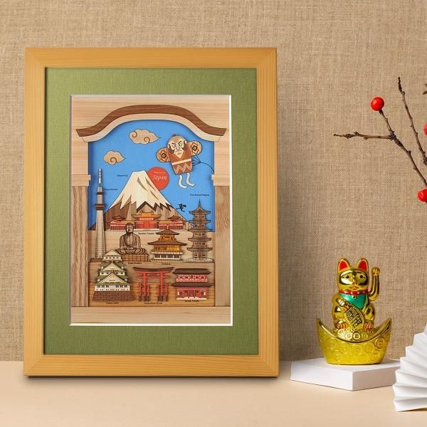 木はり絵アート「日本」 (額縁入り完成品)- 木製切り絵アート 木はり絵アート「日本」 (額縁入り完成品)- 木製切り絵アート