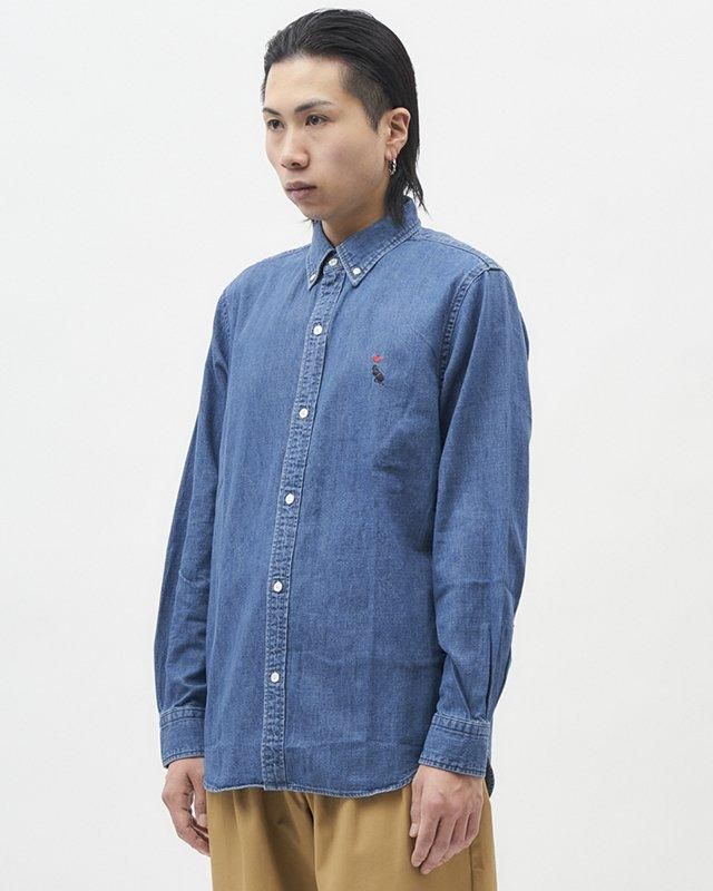 boohoo MAN★半袖 ボタン留め デニム シャツ ワイシャツ★青★ デニム ボタンダウンシャツ（長袖）