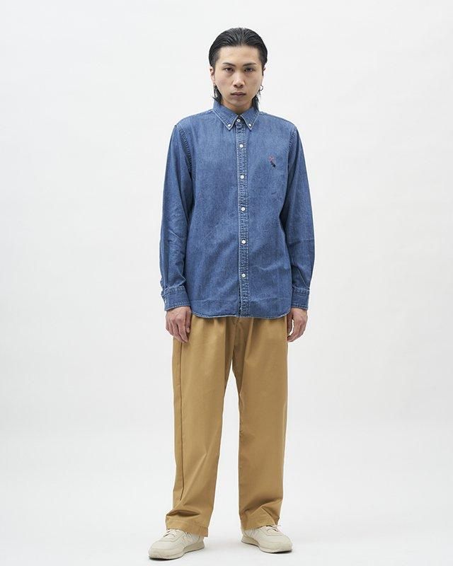 boohoo MAN★半袖 ボタン留め デニム シャツ ワイシャツ★青★ デニム ボタンダウンシャツ（長袖）