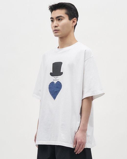 ニューラブ＆ハット（プリント）デニムパッチワーク ルーズTシャツ