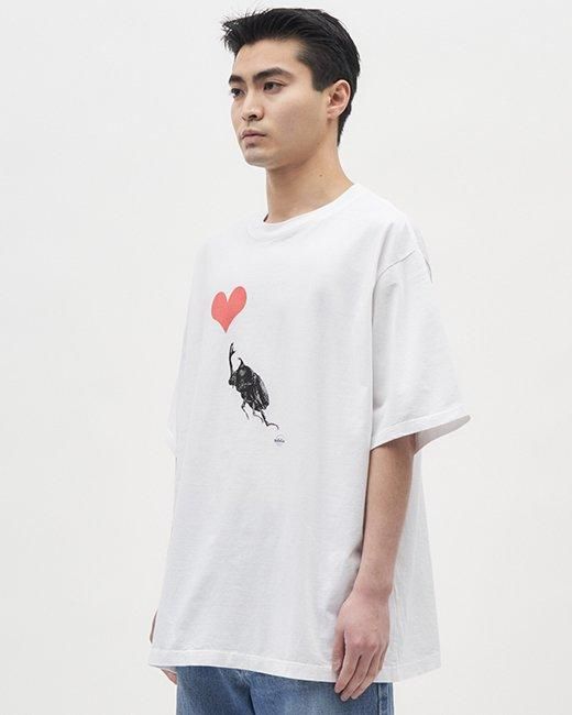 BOHEMSEO（ボヘミアンソウル）ペールプリントTシャツ 白 ビートルハート3（プリント） ルーズTシャツ
