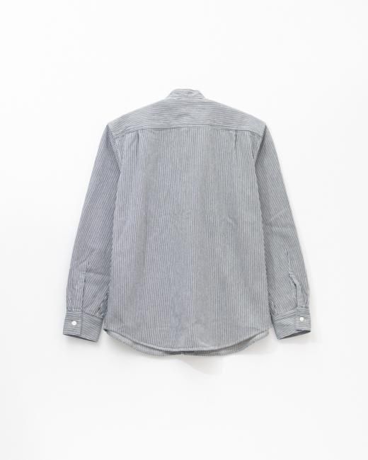 【美品】デラックスウェア ベージュ ヒッコリー ストライプ シャツ M 3ワッペンパッチワークヒッコリーストライプ スタンドカラー