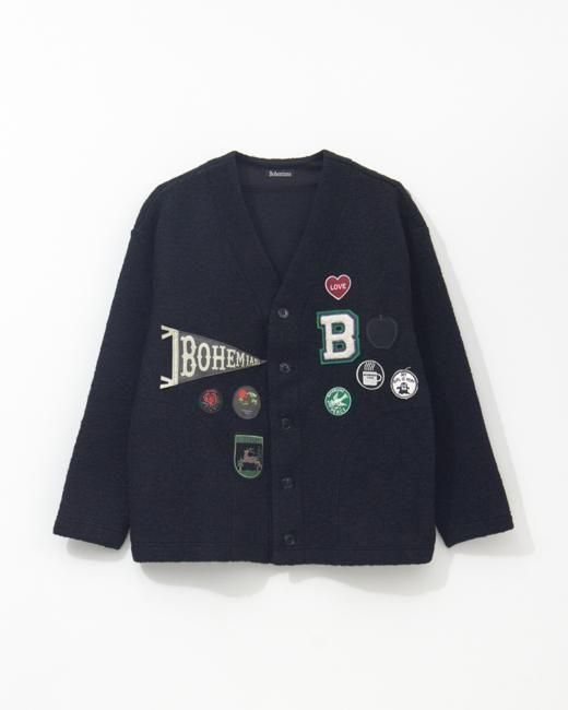 ミックスフラッグ&ワッペン ウールカーディガン