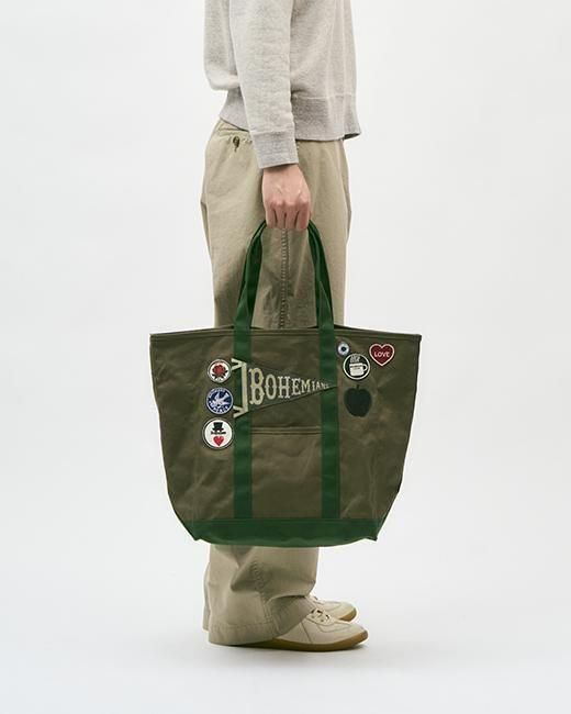 ミックスワッペン&ピンバッジ キャンバスコンビトートバッグ