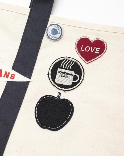 ミックスワッペン&ピンバッジ キャンバスコンビトートバッグ