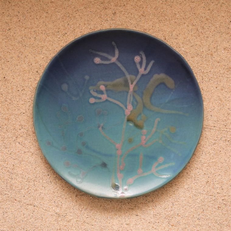 沖縄陶器やちむんの珊瑚プレート 6.5寸皿 NO-7