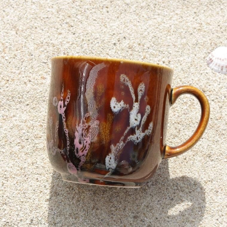 珊瑚コーヒーカップ 飴色 沖縄陶器やちむん Coral Flower Cup 珊瑚コーヒーカップ 飴色 沖縄陶器やちむん Coral Flower Cup
