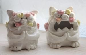 一点もの沖縄やちむん紅型シーサー美品 予約販売]沖縄陶器やちむんの紅型シーサー[一品物]横向き立ち