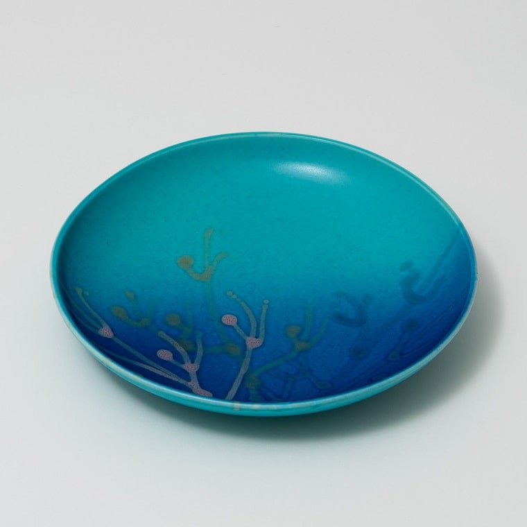 やちむんの珊瑚プレート 中皿 5.5寸皿 瑠璃紺
