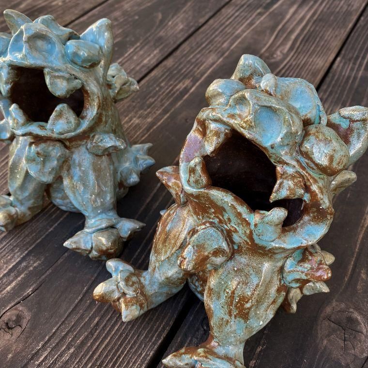 シーサー 1匹 やちむん 秀さん作 アートシーサー 作家の1点物 S-490