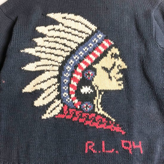 別格の1枚 圧巻のインディアンヘッド 94年製 ラルフローレン ニット セーター