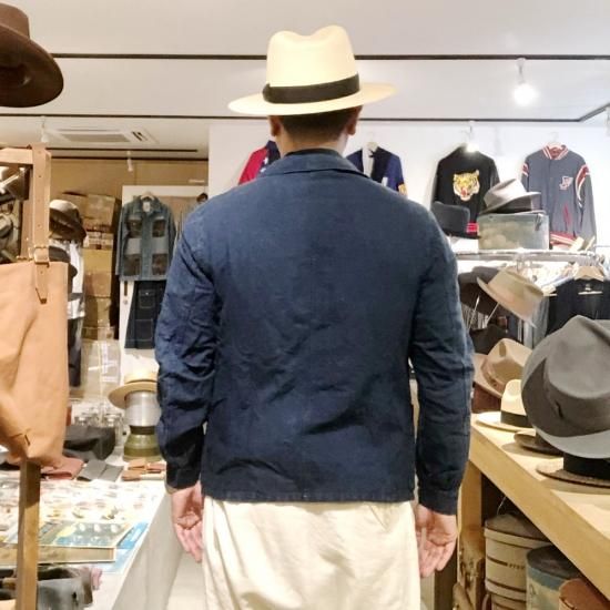 90s Papas インディゴリネン　カバーオール型　シャツタイプ　フレンチ 30's INDIGO LINEN COVERALL, THE FIFTH STREET MARKET