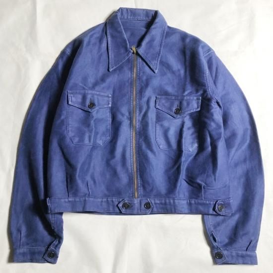 ジャケット・アウター 40s Blue moleskin jacket 40's] French Vintage Blue Moleskin Work Jacket 