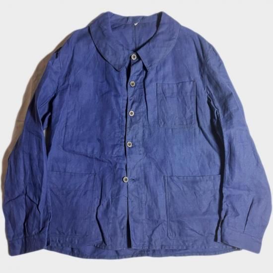 デッドストック インディゴ コットンリネン メティス Antique French Indigo Dyed Metis made Worker Mquignon Coat