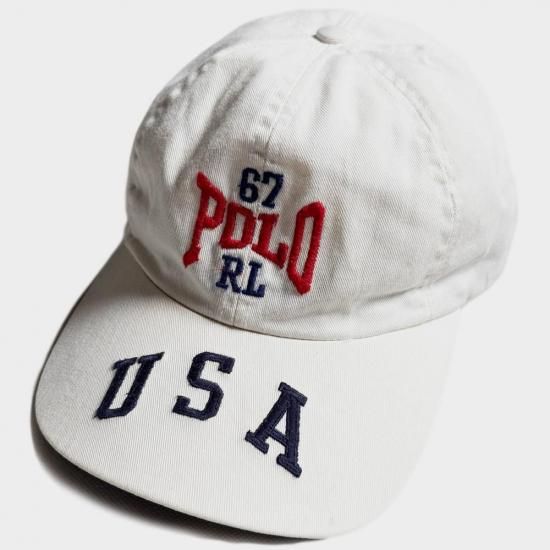 ポロスポーツ ラルフローレン　90s 当時物 USAロゴ ハット 米国製 M白 ポロスポーツ ラルフローレン 90s 当時物 USAロゴ ハット 米国製 M白
