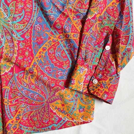 80’s 90’s ペイズリー柄　フィッシュテール　ポリシャツ ピンク 90's MULTI PAISLEY COTTON SH.(L), THE FIFTH STREET MARKET