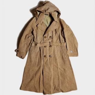30's F. TWEED D.B. COAT WITH HOOD