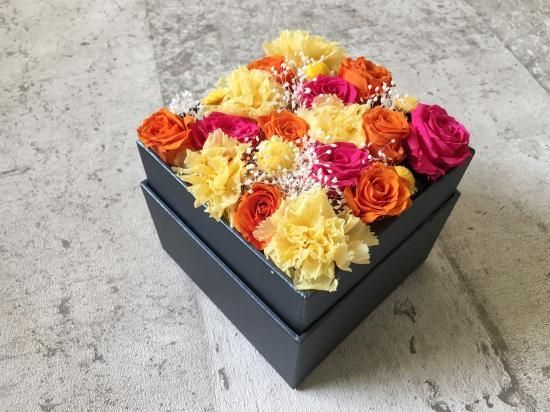 プリザーブドフラワーBOX（マゼンタ×オレンジ） - アヴェック・ラ