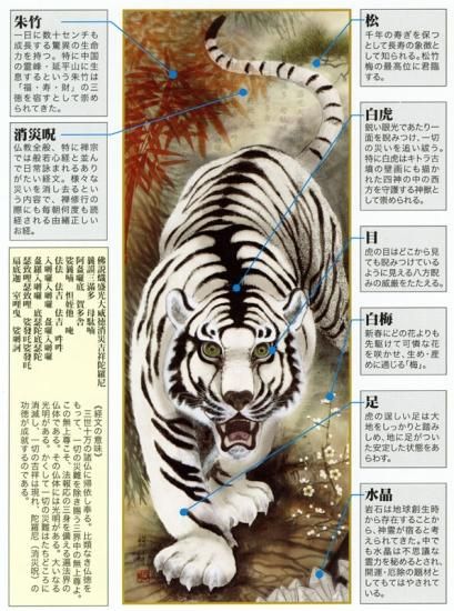 掛け軸　消災白虎朱竹之図　鋭い眼光と威厳で忍び寄る厄災を追い祓う白虎 掛け軸消災白虎朱竹之図鋭い眼光と威厳で忍び寄る厄災を追い