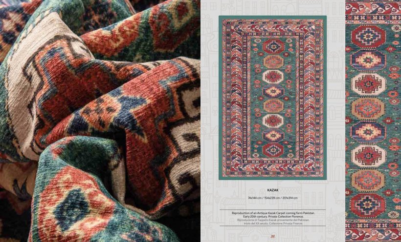 イタリア製ペルシャ絨毯風デジタルプリントラグ オリエンテ グリーン