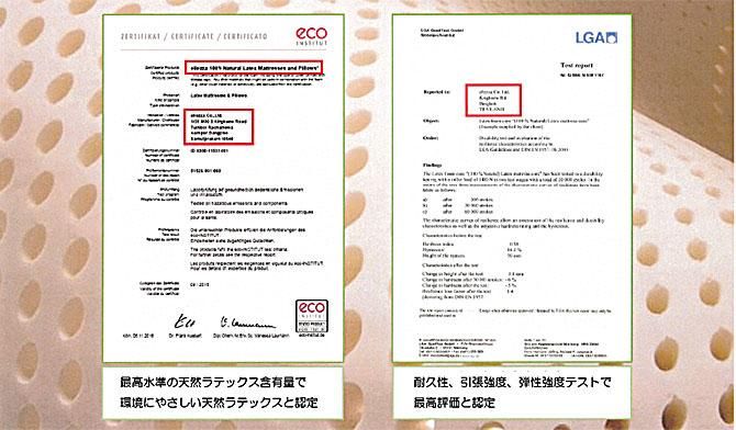 COMAX JAPANのラテシアは、LGA,eco,n認定のラテックス枕、ラテックスマットレス。