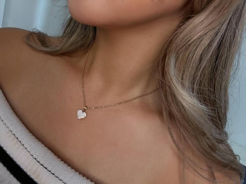 10K Yellow Gold ハートチャーム ジルコニア 10金 ネックレス