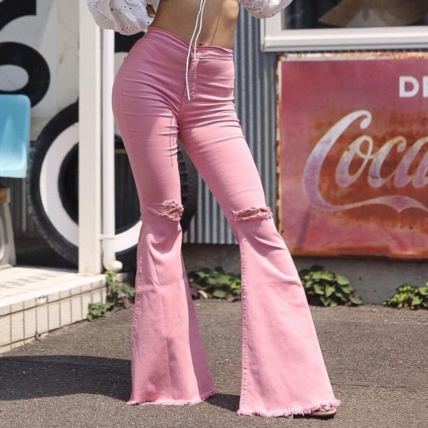 Vibrant M.i.U】ハイウエストニークラッシュフレアパンツ|海外 Vibrant M.i.U】ハイウエストニークラッシュフレアパンツ|海外