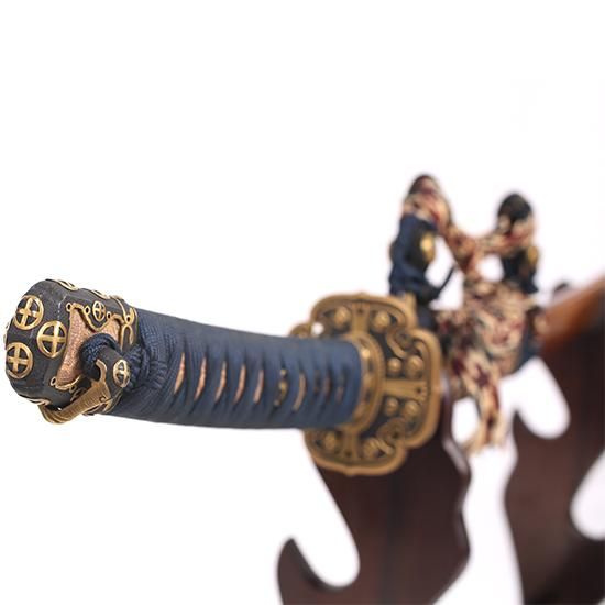 ●貴重 大振り 多刀掛け 五刀掛け 刀立 鍔透紋 脇指 刀 太刀 重く丈夫な造り F1103】武具 日本刀 刀剣 脇差 脇指 わきざし 在銘 摂津守忠行 45.8