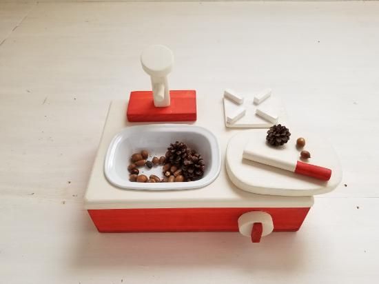 ハンドメイド☆卓上キッチン ままごとキッチン 卓上 木製 手作り 卓上キッチン 水色 ブルー