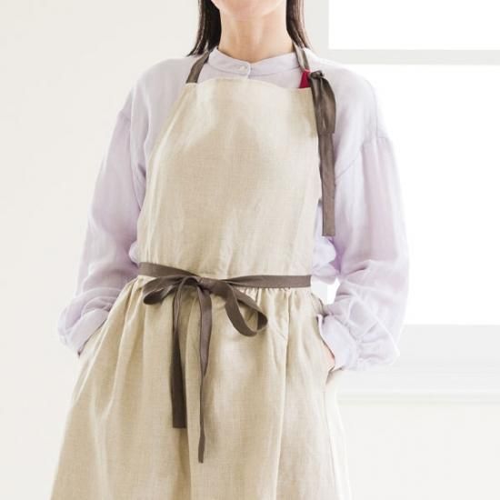 新価格【coco kuranica】リネンギャザーエプロン_ベージュ