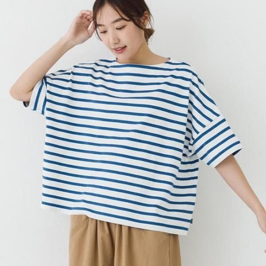 売れ筋商品|||kermu（ケルム）コットン100％ ヘビー天竺ボーダー 変形袖 ワイドTシャツ kermu（ケルム）コットン100％ ヘビー天竺ボーダー 変形袖