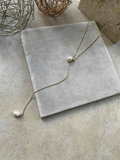 baroque pearl slide  chain necklace